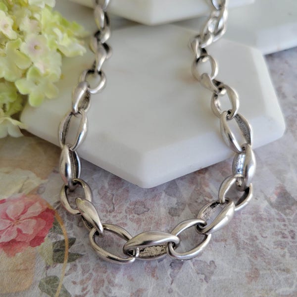 Chunky Antiqued Silver Chain Necklace - Large link