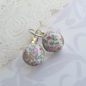 Liberty of London Print Fabric Earrings – Soft Multi-Colored Flowers Pink Green Yellow