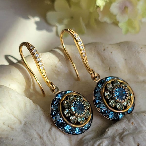 Pendientes colgantes Swarovski azul agua y verde peridoto
