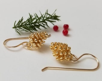 Simple Gold Pine Cone Earrings