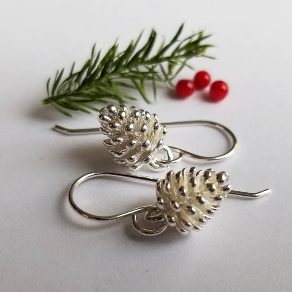 Simple Silver Pine Cone Earrings