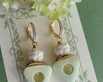 Lemon Lime Sorbet – Lemon Chrysoprase + Carved Bone Earrings