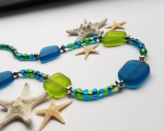 Water Colors Seaside Necklace - Bold Blue + Green Sea Glass