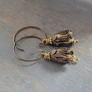 Antique Bronze Bell Flower Earrings