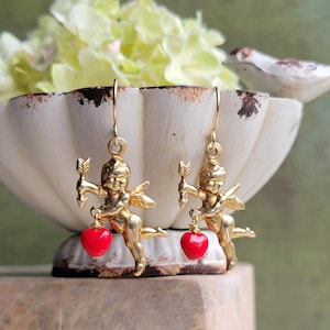 Cupid’s Love Vintage Gold Earrings – Angel, Fairy, Faerie, Cherub