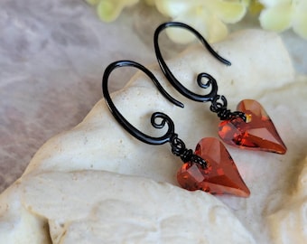 She Devil – Feminine Swarovski Crystal Magma Red Hot Heart Earrings