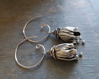 Antique Silver Bell Flower Earrings