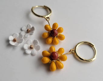 Sunny Orange Yellow Sunflower Earrings