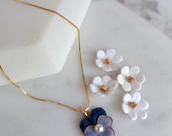 Vintage Enameled Lavender Violet Pansy Pendant Necklace (One of a Kind)