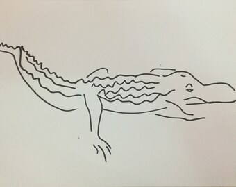 Basking Alligator Original Ink Drawing