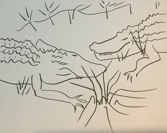 Napping Alligators Ink Drawing 9 X 12