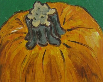 Pumpkin Top on Green Tiny Painting Original Acrylic