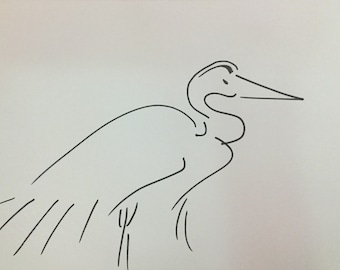 Great Blue Heron Original Drawing 9 X 12