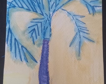 Mixed media water color and embroidery Palm Tree