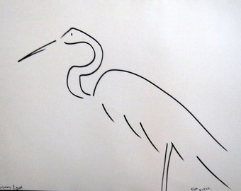 Snowy Egret Ink Drawing 11 in X 14 in