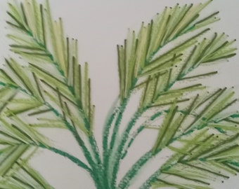 Mixed media water color and embroidery Palm Tree