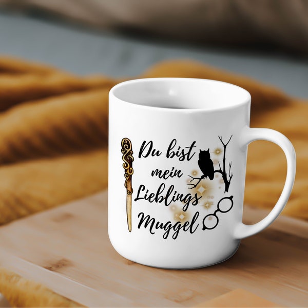 Tasse, weiß, Keramik, 330ml, Spruch, "Du bist mein Lieblings Muggel", Geschenk, Kaffeetasse, Mug, Becher, Humor, witzig, lustig