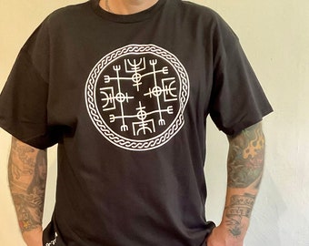Men's T-shirt with motif in black and white, for men or women, Viking runes, cool gift idea, cotton, L XL XXL, Walhalla