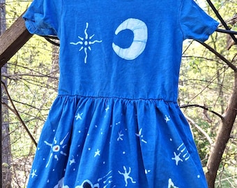 Kids 3T handmade Batik nature scene short sleeve dress