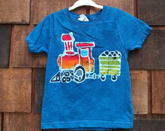 Kids 2T handmade batik Train t-shirt