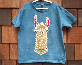 Kids XS [6/7] handmade batik Llama tshirt