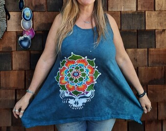 Womens Large Stealie Batik Mandala flower Asymmetrical tank tunic