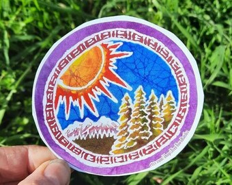 Mountain Sun Vinyl Sticker: Waterproof Laptop Decal