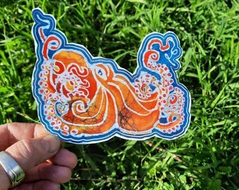 Hand-Painted Octopus Sticker: Waterproof Vinyl Decal