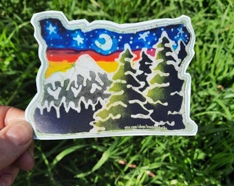 Oregon Sticker: Batik Sunset, PNW Waterproof Decal