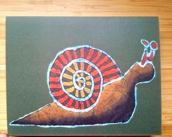 Snail: Handmade Batik print card
