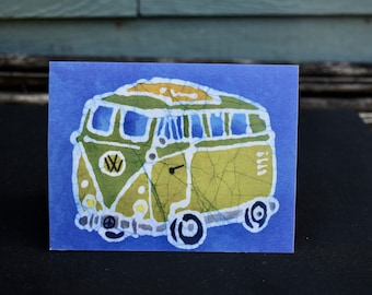 Handmade Batik Hippie VW Bus Card: Thank You Note