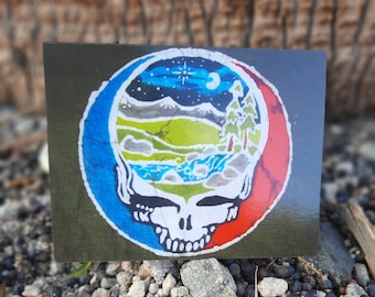 Skull River Note Card | Batik Stealie Art, Grateful Dead