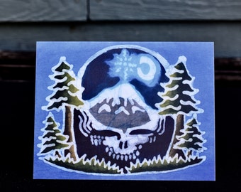Handmade Batik Skull Note Card: Pacific Northwest Landscape