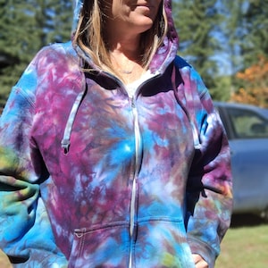 Unisex Large Zip ice dyed long sleeve zip hoodie
