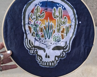 Batik Stealie with an Arizona desert scene wall hanging