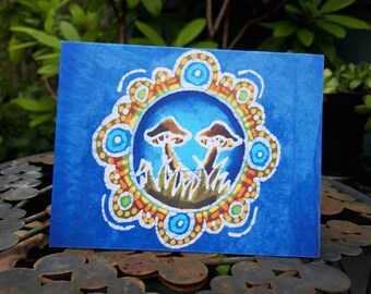 Mushroom Batik Note Card: Blank Inside