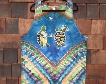 Mens 2x Batik Terrapin Turtles ice dyed Tank top