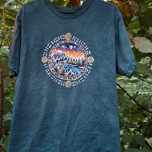 Large Mens Batik Mountain Nature scene short sleeve