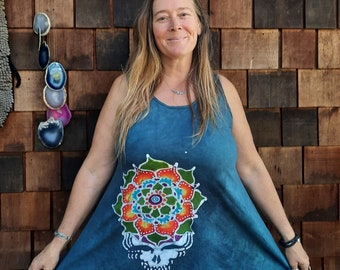 Custom Order-Womens Stealie Batik Mandala flower Asymmetrical tank tunic