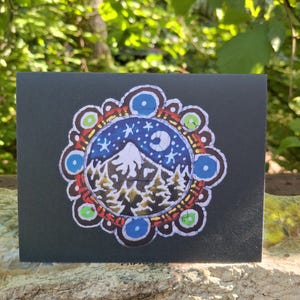 Carte de montagne/Carte de correspondance PNW/Carte de correspondance/Carte Batik/Carte de correspondance Nature/Carte hippie/Carte de remerciement arbre/Carte de remerciement