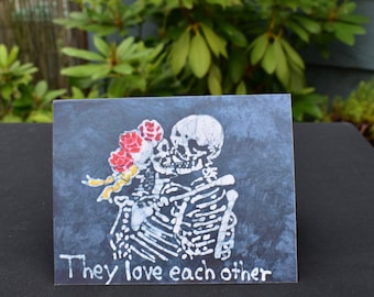 Skeleton Kissing Batik Card: Anniversary, Engagement, Valentine