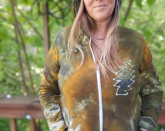Women's Large Lightweight Terrapin turtle Ice dyed zip hoodie