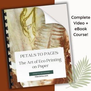 Eco Print Video en eBook PDF Cursushandleiding, Botanisch printen, Compleet natuurlijk eco-vervend papier met bladeren en bloemen Ecoprint op papier