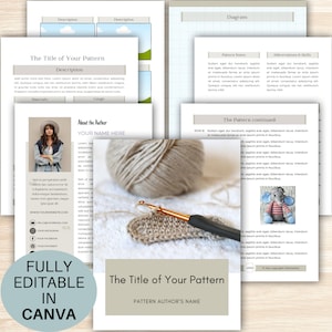 May include: A crochet pattern for a crocheted elephant toy. The pattern includes instructions, a diagram, and a description of the materials needed. The pattern is fully editable in Canva.