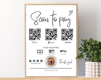 Scan to Pay Template, Printable Sign for Craft Show Price, Custom QR Code Printable Art Show Display, Editable Salon Customizable Template