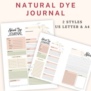 Natural Dye Journal Worksheets ~ Keep track of your Plant Dyeing Experiments with this Dyer&#39;s Journal printable US Ltr A4 Instant Download