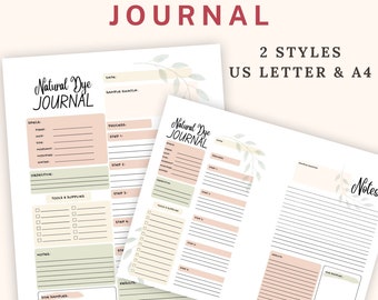 Natural Dye Journal Worksheets ~ Keep track of your Plant Dyeing Experiments with this Dyer's Journal printable US Ltr A4 Instant Download