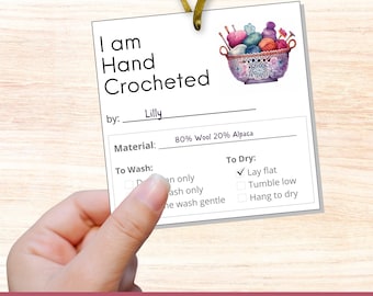 Crochet Tags for Handmade Items, Printable PDF Laundry Instructions, Hand made Care Labels, Washing Instructions Yarn Fiber Gifts Hangtag