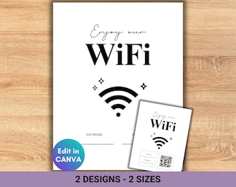 Wifi Sign, Editable Password Sign for Airbnb Guests, QR Code, Editable Minimal Custom Template, Rental, VRBO Guest, Small Business Printable