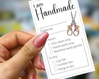 IM HANDMADE Printable Care Tag for Hand Crafted Gifts ~ Laundry Washing Instructions Sewing Quilts Knits Crochet ~ Fabric Care Card Hangtag